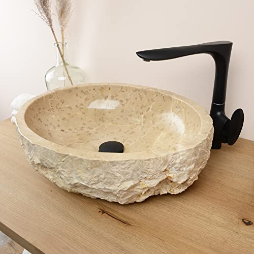 wohnfreuden Marmor Waschbecken 50 cm rund in creme - Mit Unikat Auswahl