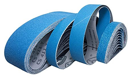 Klingspor Cinta de lija CS411Y Corindón de circonio – 200 x 1750 mm – grano P50 – 10 unidades – para metal – Tejido altamente resistente al agua – Bandas profesionales para lijadoras de banda y