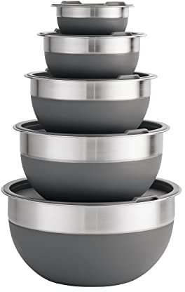 10 Pc Covered Stainless Steel and Silicone Mixing Bowl Set (Gray)