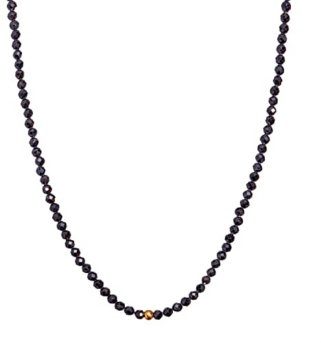 BERGERLIN Naturstein Perlenkette Damen Herren, facettiert, Gold/Silber | Facettierte Naturstein Perlenkette: bunte Halskette Damen & Herren, echte Edelsteine – vom deutschen Prüflabor bestätigt.