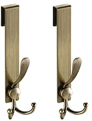 Flybath Duschtürhaken 2 Stück 304 Edelstahl Antik Kleiderhaken Handtuchhaken Über Türhaken für Badezimmer Rahmenlose Glasduschtür, Gebürstete Bronze | Starker Halt, rostfrei, stabil, Vintage-Türhaken zum Aufhängen, Badezimmer-Handtuchhalter, Kleiderbügel, Glastür < 1,1 cm