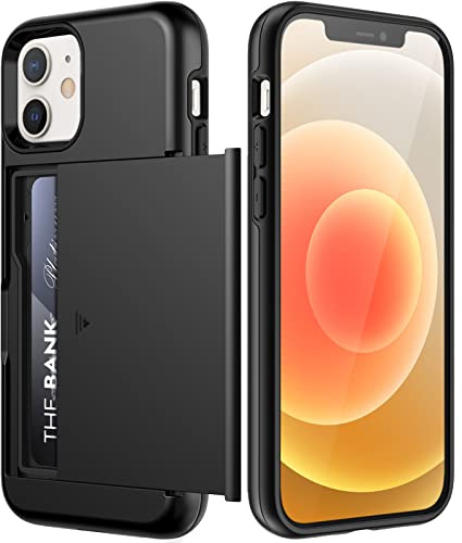 JETech Plånbok Skal för iPhone 12/12 Pro 6,1 Tum med Korthållare, Dual Layer Stötskyddad Skyddande Telefon Wallet Case with Card Holder, Glidande Dold Spår (Svart)