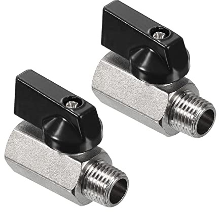 PATIKIL 1/4 NPT Brass Mini Ball Valve, 2 Pack NPT Female to Male Shut-Off Valve for Pipe Coupler Connector, Black