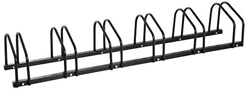 HOMCOM Rastrelliera Biciclette da Pavimento o Parete, Portabici da Terra per 6 Biciclette in Acciaio, Ruote Fino 65 mm, 179x33x27 cm, Nero