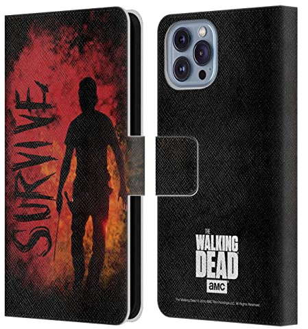Head Case Designs Officially Licensed AMC The Walking Dead Survive Rick Machete Typography Leather Wallet Case Compatible With Apple iPhone 14