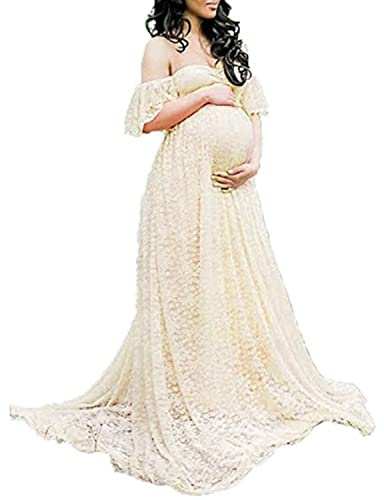 LAEMILIA Robe Grossesse Shooting Photo Robe Femme Enceinte Eté Robe Maternité Dentelle Tenue Grossesse Photographie Elégante pour Plage Mariage Soirée Cocktails Cérémonie S-XXL