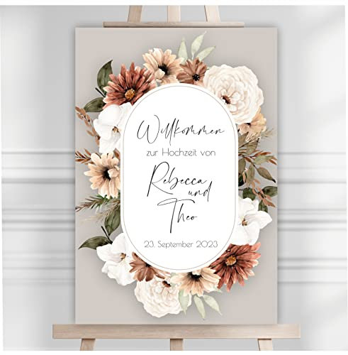 Manschin Laserdesign Willkommensschild Aluverbund personalisiert - Made in Germany - Welcome Willkommen Schild für Hochzeit (80x55cm)