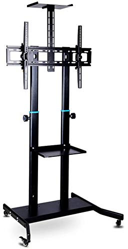 GGZONE TV Stand Mobile TV Floor Cart With 2 Tray And Wheels, Height Adjustable For 42- 85 Flat Screen Curved Lcd Led Oled Qled TVs, Black beautiful scenery
