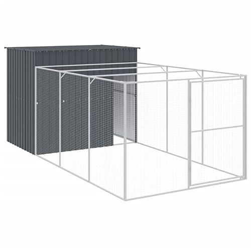 vidaXL Caseta Perros con Corral, Casa Jaula para Mascotas con Tejado, Perrera para Cachorros, Refugio para Animales, Acero Galvanizado Gris
