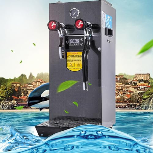 LBMED Steam Milk Frother Machine, 8L Multi-Purpose Water Boiler with Pressure Display and Dual Outlet, Continuous Steam, Temperature Control and Pressure Relief Protection, for Coffee Shop