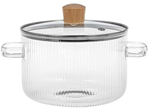 Fgbetcv Glas-Kochtopf, hitzebeständiges, klares Töpfe und Pfannenset, Glas-Kochgeschirr mit Deckel, handgefertigtes Glas-Kochgeschirr-Set, Herdplatte für Nudeln, Suppe, Milch, Tee