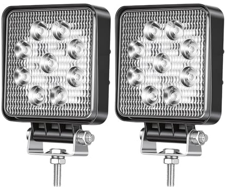 PICAA 2 Stücke LED Arbeitsscheinwerfer, 4 Zoll 27W Quadrat LED Offroad Zusatzscheinwerfer 12V 24V Scheinwerfer 6000K Rückfahrscheinwerfer für Traktor SUV LKW 4x4 ATV
