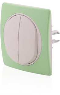 Nobilis - Set di 2 Interruttori a Bilanciere a Pulsante Bipolari in ABS 10AX 250 V, Bianco, Ø 60 mm, Telaio 80 x 80 mm, Colore: Verde/Bianco