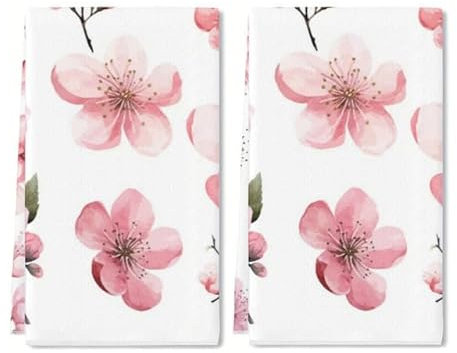 Set di 2 asciugamani da bagno con fiori di ciliegio, rosa, morbidi, con fiori di ciliegio, per bagno, cucina, hotel, spa, decorazione, regalo, 61 x 40 cm