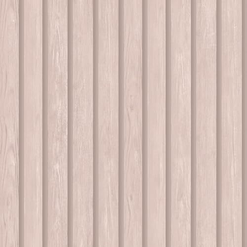 Wooden Slat Panel Soft Pink Wallpaper - Modern Contemporary Realistic Trendy - Stylish Feature Wall