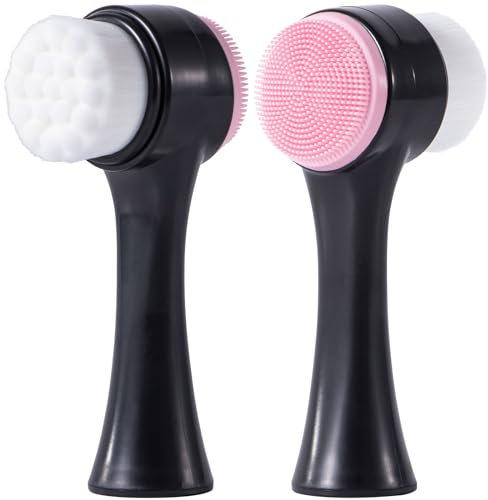 Yebeauty Facial Cleansing Brush, Silicone Face Scrubber, Soft Bristles Exfoliating Face Wash Brush, Pore Deep Cleansing Double Side Face Skincare Tool for Massaging, Makeup Removal, Black White