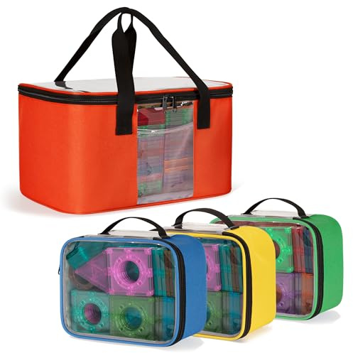Rexmica 4 Piezas Bolsas de Almacenamiento para Bloques Magnéticos | Bolsa de Viaje para Juguetes de Construcción, Juegos de Mesa, Rompecabezas y Varios Juguetes Pequeños