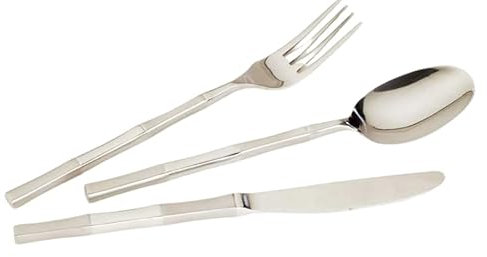 Lebrun Couverts BAMBOU - Ménagère 24 pièces - Service de table pour 6 personnes - Lot de 6 fourchettes, 6 couteaux de table, 6 cuillères à soupe, 6 cuillères à café -Design moderne - Marque Française