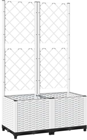 PP Blumenkasten mit Rankgitter, Hochbeet mit Spalier für Kletterpflanzen & Topfpflanzen, Pflanzbeet Pflanzkasten Blumenkübel Gartenspalier Rankkasten für Balkon & Garten, 80x40x136 cm