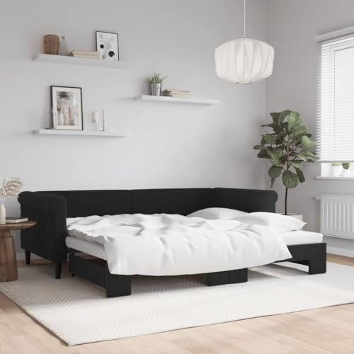 qohoio Tagesbett Ausziehbar Ausziehbett Bett Zum Ausziehen Sofa Bett Daybed Sofa Bett Mit Ausziehbett Schwarz 90x200 cm Samt - 3197775