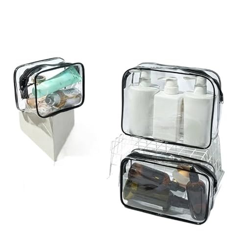 MOHUIED Männer Frauen Reise Klar Kosmetik Tasche Transparent Schwarz Reißverschluss Make-Up Tasche Organizer Box Kulturbeutel Waschen Make-Up Taschen Fall Kosmetiktasche Set(Clear 1pcs,25x18x6CM)