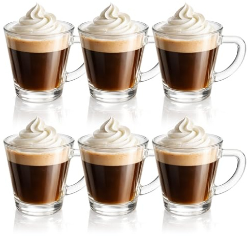 COM-FOUR 6x Vasos de Espresso de Vidrio de Borosilicato Resistentes al Calor - Vasos de Cafe de 70 ml - Robustos - Apto para Lavavajillas y Microondas