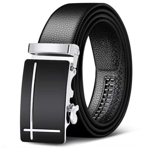 Tokaneit Ceintures Automatique Cliquet Homme Similicuir Noir, Ceinture Hommes Cliquet Boucle Automatique, pour Costume et Jeans, Croix Style Argent