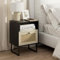HEYZOEY Comodino boho, piccolo tavolino in rattan con cassetto e ripiano in rovere bianco, per camera da letto, soggiorno, ufficio (cornice nera)