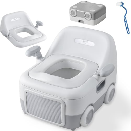 ALMAR Baby Orinal en forma de coche para niños 3 en 1 multifuncion, orinal portatil para bebes, adaptador de wc y taburete alzador aprendizaje para niños vater portatil (Gris)