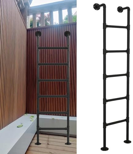Scala di Uscita per Ingresso ad Altezza Pesante, Scalas per Arrampicata di Sicurezza per Pozzo con Finestra nel Seminterrato Fissata al Muro, Scaletta in Metallo Nero per Appartamenti(280cm/110in)