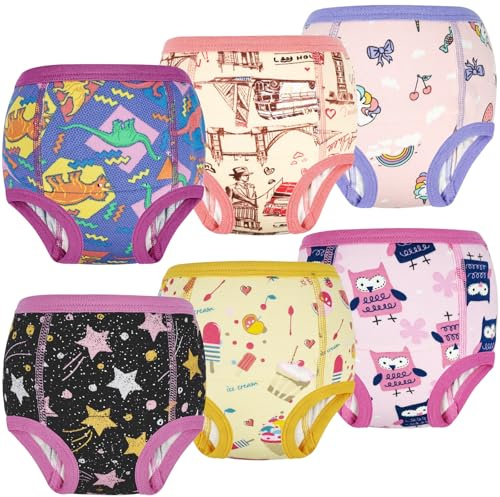 FLYISH DIRECT Potty Training Pants Girls 100% Cotton, 6 Packs Absorbent Potty Training Underwear for Girls and Boys, Reusable Training Pants for Toddlers, Mix Purple, 6 Years