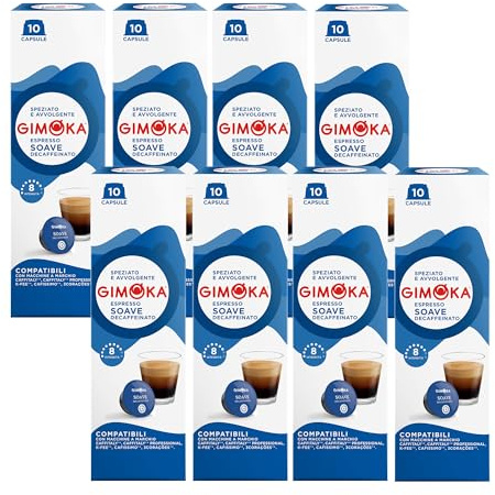 Gimoka Mélange Soave Décaféiné intensité 8/10-80 Capsules - Compatibles avec les machines à café de la marque Caffitaly* et Tchibo Cafissimo* - Produit en Italie (lot de 8 x 10)