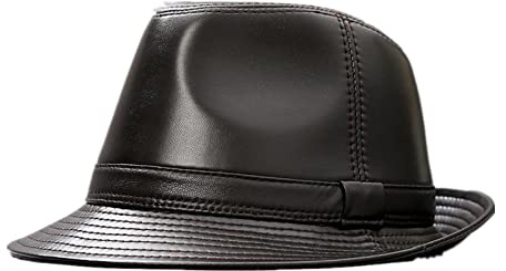 LVUNZJCA Herren Lederhut Frühling Herbst Winter Leder Top Hut Herren Outdoor Big Brim Hut für Laufen Wandern Outdoor