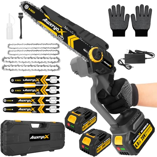 AwxryoX 8 & 6 Mini Chainsaw Brushless, 2026 Upgraded 2x4.0AH Battery Portable Handheld Small Cordless Saw with 4 x Guide Plate, Electric Hand Saw Motosierra for Wood/Tree Cutting Gardening Pruning