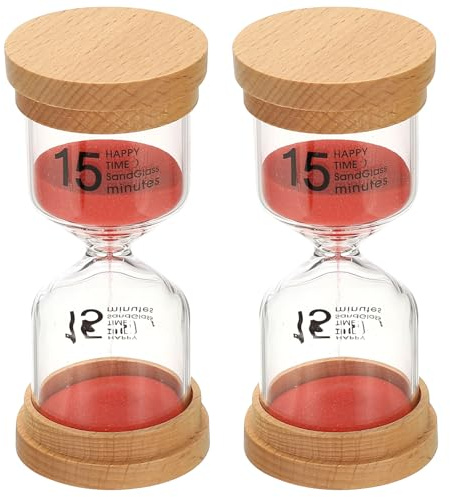 PATIKIL 15 Minuti Clessidra Sabbia, 2 Pezzi Orologio Sabbia Legno Vetro Borosilicato Clessidra Sabbia per Giochi, Aula, Cucina, Ufficio, Decorazione Casa, Rosso