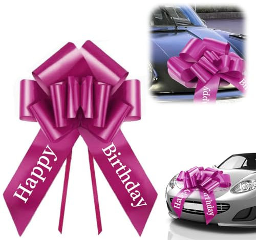 YOYEAH Lazo XXL para coche (76 cm/30 pulgadas), gran lazo de regalo para coche, Navidad y hogar. Lazo gigante perfecto para coches y electrodomésticos, 18 cumpleaños (rosa (feliz cumpleaños))