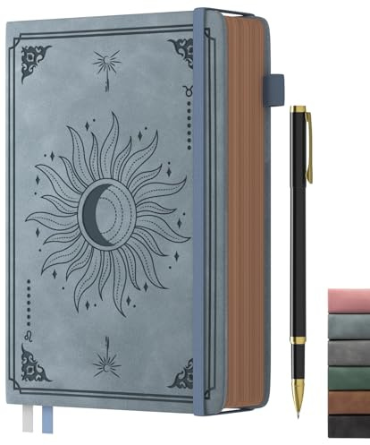 Smarpau Notizbuch A5 Liniert, Hardcover Vintage Leder Notizbucher mit Stift | 366 Seiten 100gsm Papier zum Schreiben, Lined Journal für Frauen Männer Büro Schule Tagebuch, 14.5 x 21cm- Nebelblau