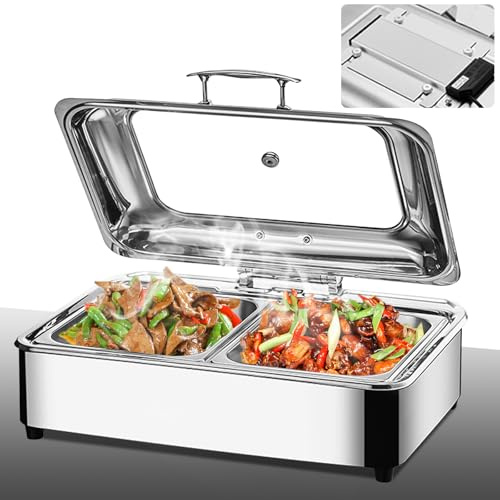 Aocay Chafing Dish Elettrico 9L, Scaldavivande Elettrico per Buffet in Acciaio Inox, Professionale Contenitore Vassoio di Riscaldamento per Catering Buffet e Party, Temperatura Regolabile (1/2)