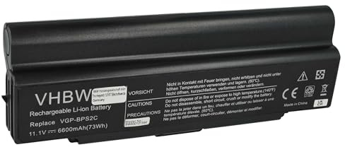 vhbw Akku kompatibel mit Sony Vaio VGN-N11S/W | VGN-N11M/W, VGN-FT Serie, VGN-N11 Serie, VGN-N11H/W Notebook (6600 mAh, 11,1 V, Li-Ion)