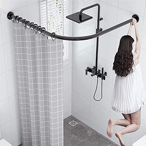 Asta per tenda da doccia ad angolo curvo, estensibile, per vasca da bagno, box doccia, asta regolabile a forma di L, con angoli curvi per riporre vestiti e finestre