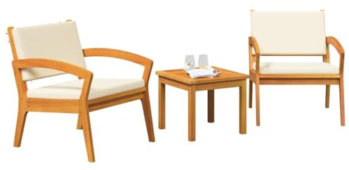 vidaXL Bistrogarnitur mit Kissen 3 pcs Braun Polyester, Garten und Terrasse, rechteckiges Bistro-Set, Moderne Außenmöbel, witterungsbeständige Sitzgelegenheit