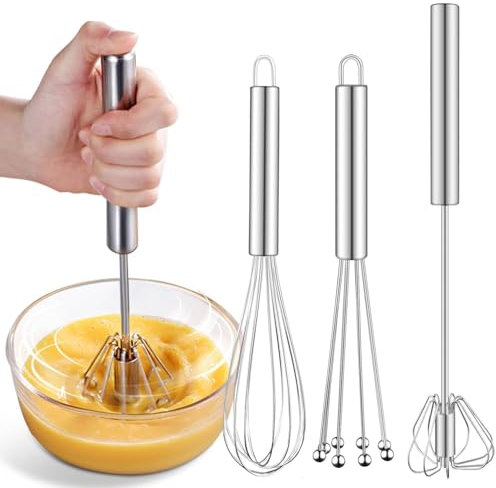 Set di fruste in acciaio inox, 3 pezzi, include frusta per palloncino, frusta Flexi con perle, frusta semiautomatica di alta qualità per mescolare, mescolare l'impasto