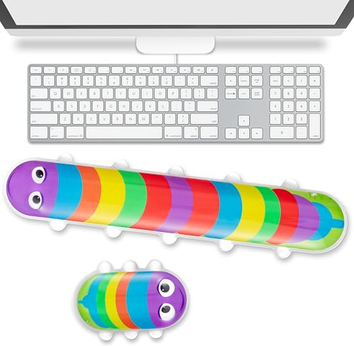 Wood Homing Funny Keyboard & Mouse Wrist Rest Set, Colorful Caterpillar Desktop Accessory Kit, Memory Foam Cute Keyboard Mouse Wrist Rest, Non-Slip Base Hand Cushion for Computer Gaming Office Setup