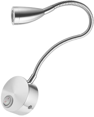 Tofficu Applique Murale à Col de Cygne LED Rotation 360° Blanc Chaud, Interrupteur Intégré, Socle Argenté, Lampe de Lecture pour Chambre, Éclairage Intérieur,