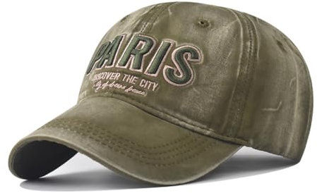 URTAODFE Baseballkappe mit Paris, bestickt, gewaschene Baumwolle, Unisex, verstellbar, für Damen und Herren, grün, L