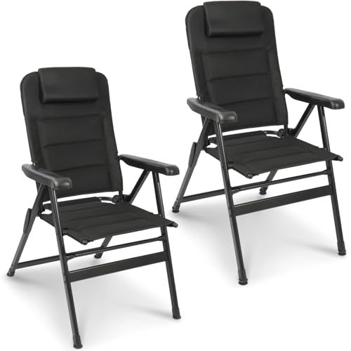 Homecall Campingstuhl Faltbar 150 KG Belastbar Gartenstuhl Klappbar Hochlehner - Balkonstuhl Angelstuhl Terrassenstühle, 6-Fach Verstellbare Rückenlehne mit Armlehne für Camping, Garten 2 Stück