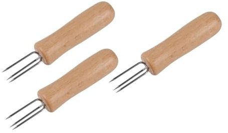 ifundom 3stücke Maisgabeln Aus Edelstahl Mit Holzgriff Obstgabeln Essensgabeln Maishalter Für Küche Grillspieß Obstspieße Wiederverwendbar Leicht Zu Reinigen Kompakte Für Picknick Camping