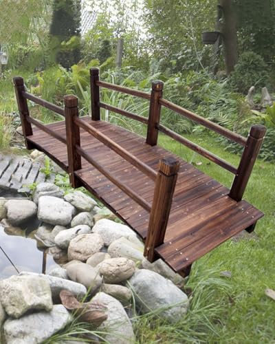 ZIMGOD Teichbrücke Holzbrücke Bridge für Den Garten 140 150 180cm, Kleine Gartenbrücke zum Begehen, Dekorative Brücke für Gehwege, Teich Deko Garten(180cm (6ft))
