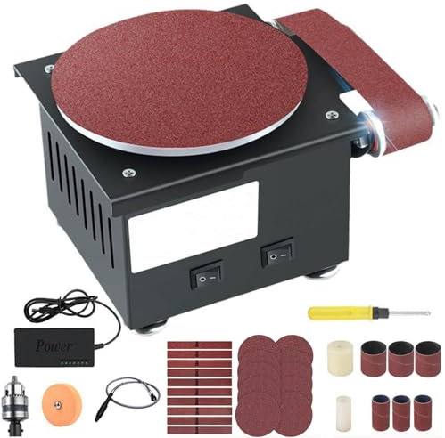 Mini lijadora eléctrica de disco, amoladora de banda 3 en 1 con discos de lijado, velocidad ajustable para molienda de metal y madera