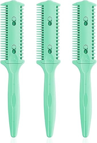 Confezione da 3 pennelli da rasoio a doppia faccia, rifinitore e styler con doppie punte per capelli sottili e spessi, pettine professionale per lo styling dei capelli (verde, metallo)